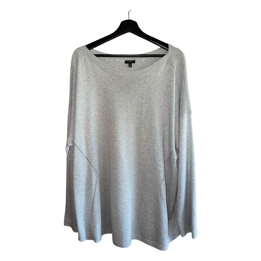 Talbots Woman Silver Metallic Knit Sweater Plus Size 3X Holiday Quiet Luxury